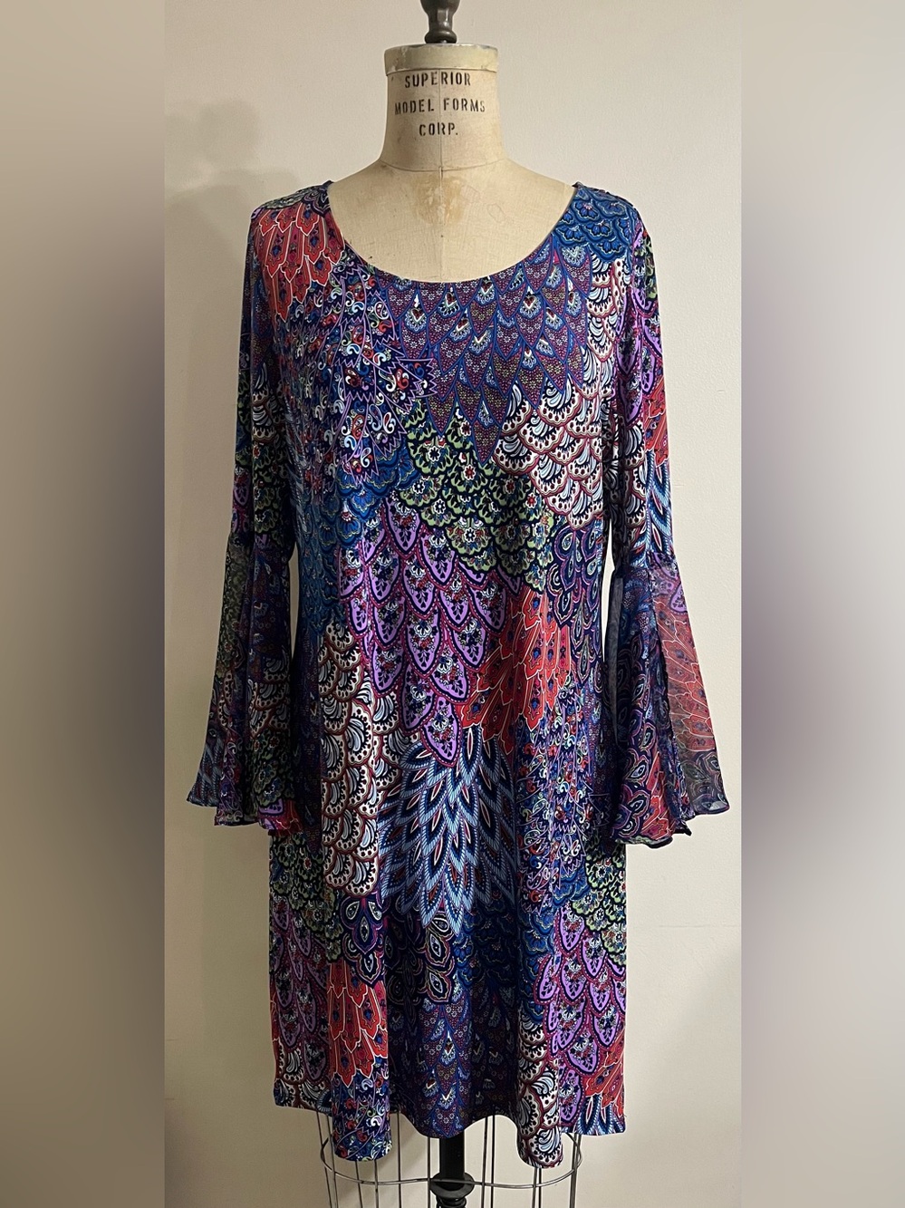 Ivy Road Multi Pattern & Color Dress 3/4 Sheer Bell Sleeves Size XL Large